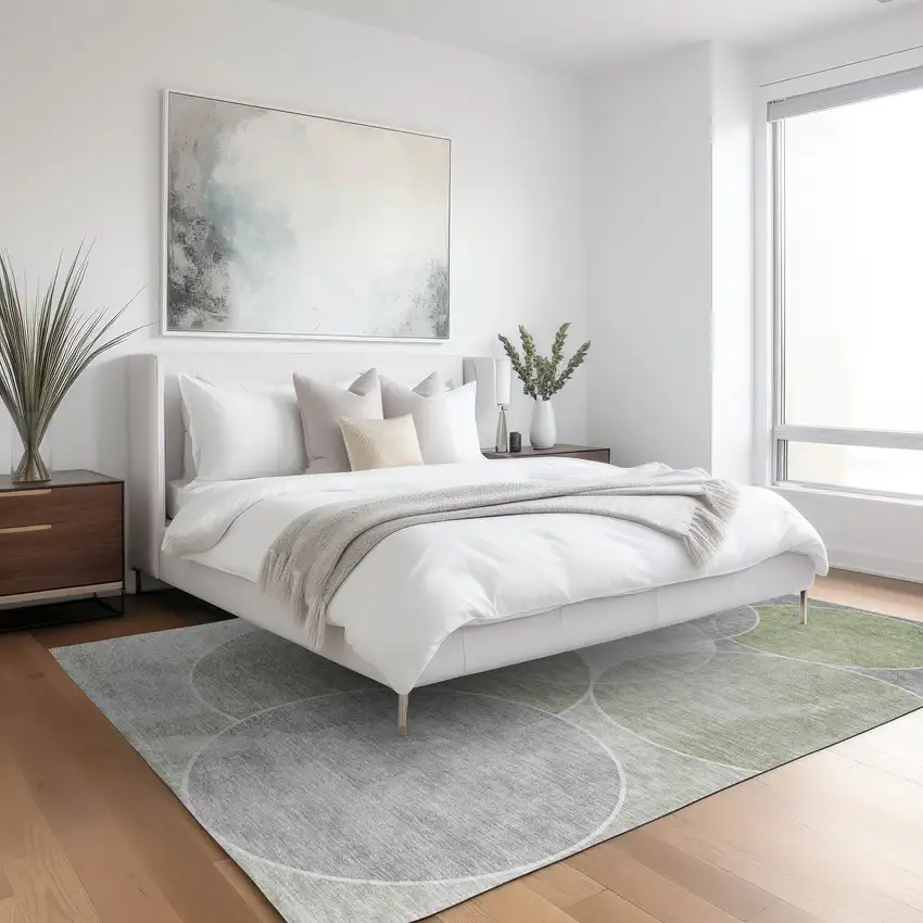 Artichoke Green Green And Ivory Geometric Washable Indoor Outdoor Area Rug Photo 9