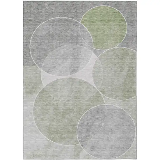 Artichoke Green Green And Ivory Geometric Washable Indoor Outdoor Area Rug Photo 2
