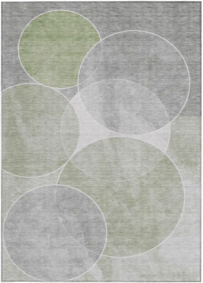 Artichoke Green Green And Ivory Geometric Washable Indoor Outdoor Area Rug Photo 5