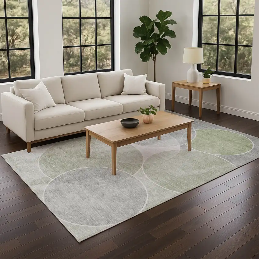 Artichoke Green Green And Ivory Geometric Washable Indoor Outdoor Area Rug Photo 7