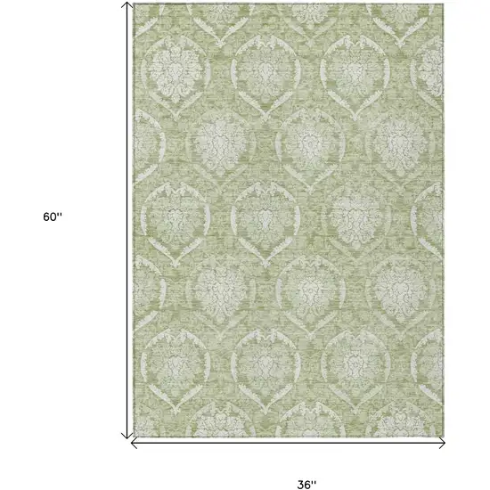 Artichoke Green Green And Ivory Medallion Washable Indoor Outdoor Area Rug Photo 3