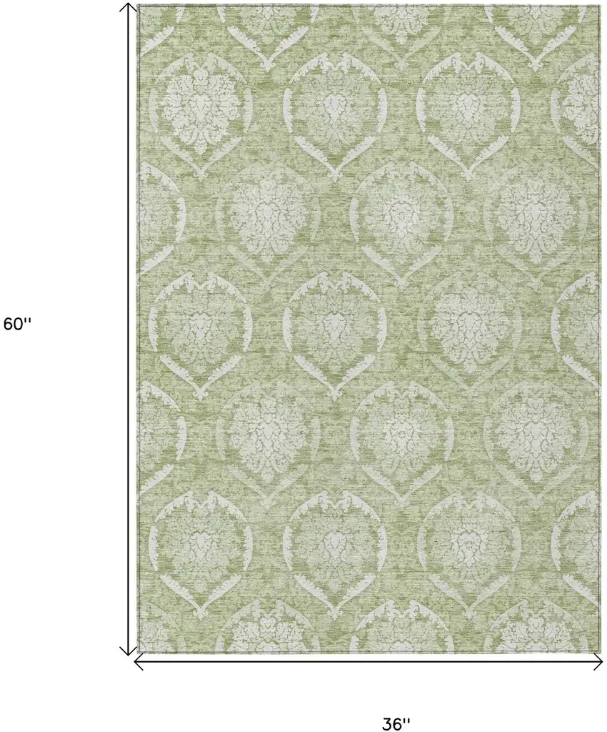 Artichoke Green Green And Ivory Medallion Washable Indoor Outdoor Area Rug Photo 3