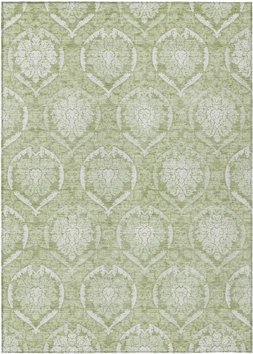 Artichoke Green Green And Ivory Medallion Washable Indoor Outdoor Area Rug Photo 2