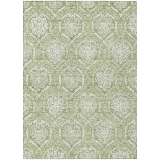 Artichoke Green Green And Ivory Medallion Washable Indoor Outdoor Area Rug Photo 2