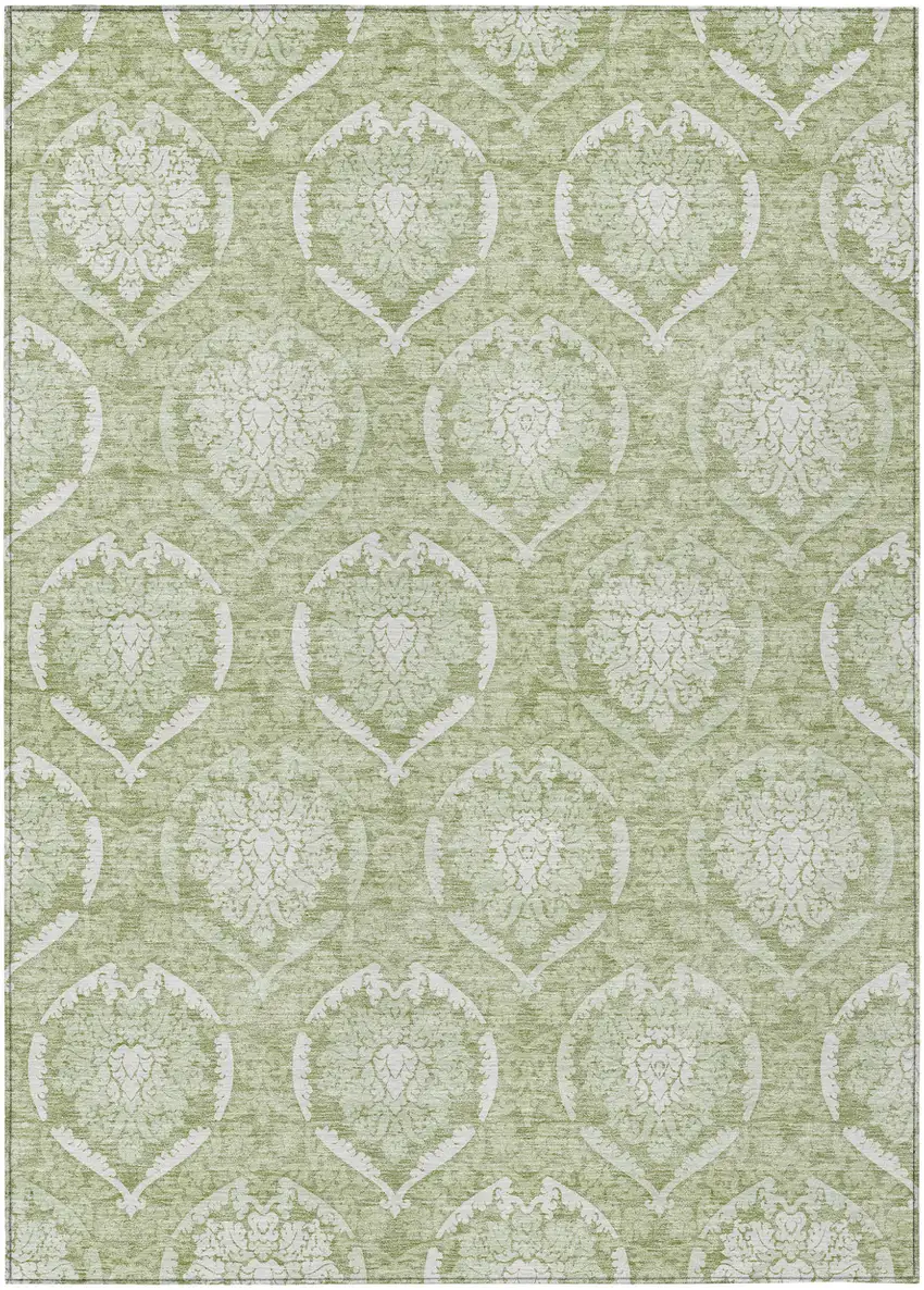Artichoke Green Green And Ivory Medallion Washable Indoor Outdoor Area Rug Photo 2