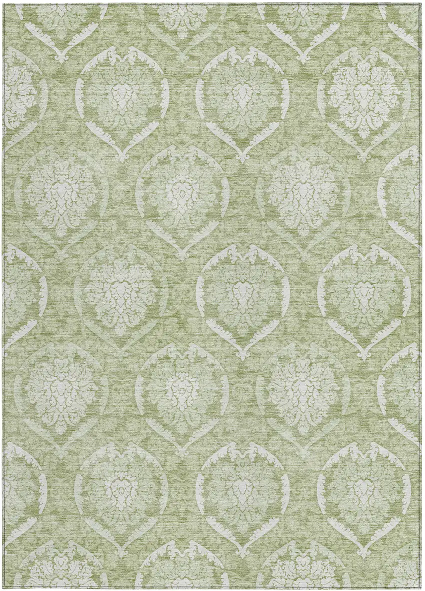 Artichoke Green Green And Ivory Medallion Washable Indoor Outdoor Area Rug Photo 7