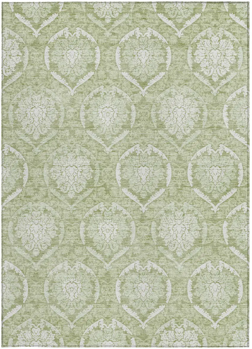 Artichoke Green Green And Ivory Medallion Washable Indoor Outdoor Area Rug Photo 7