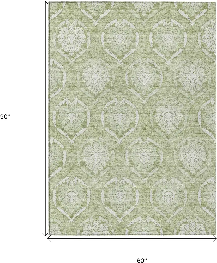 Artichoke Green Green And Ivory Medallion Washable Indoor Outdoor Area Rug Photo 3
