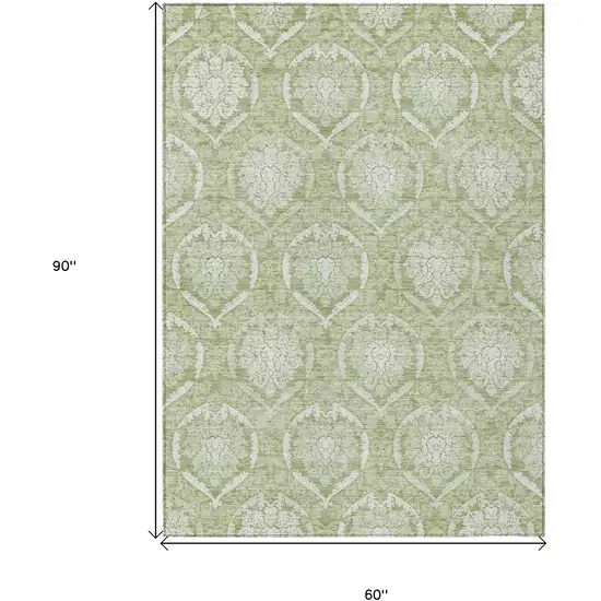 Artichoke Green Green And Ivory Medallion Washable Indoor Outdoor Area Rug Photo 3