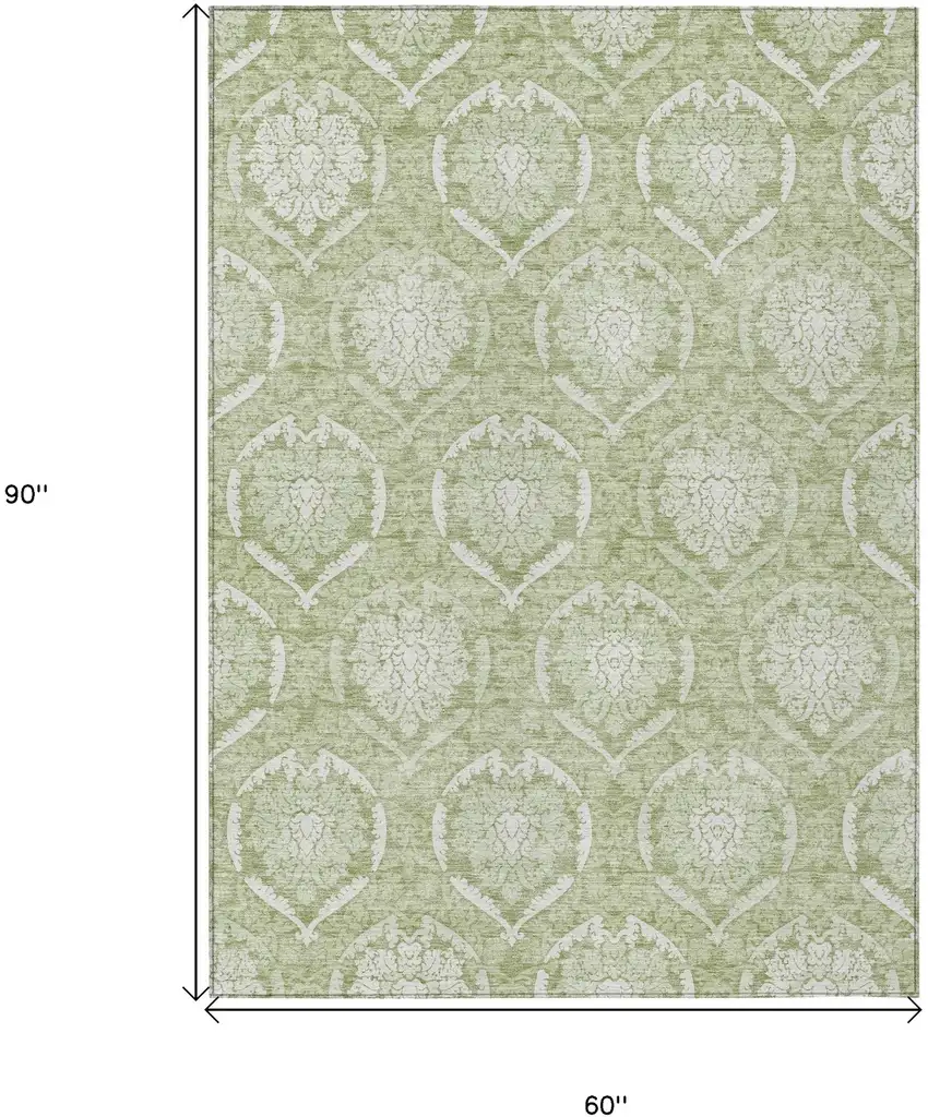 Artichoke Green Green And Ivory Medallion Washable Indoor Outdoor Area Rug Photo 3