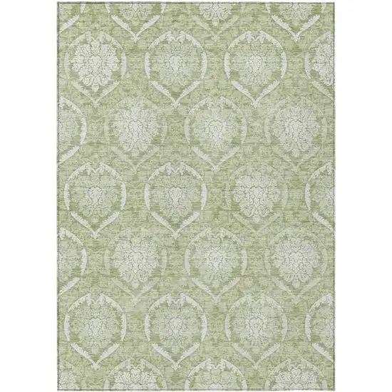 Artichoke Green Green And Ivory Medallion Washable Indoor Outdoor Area Rug Photo 2
