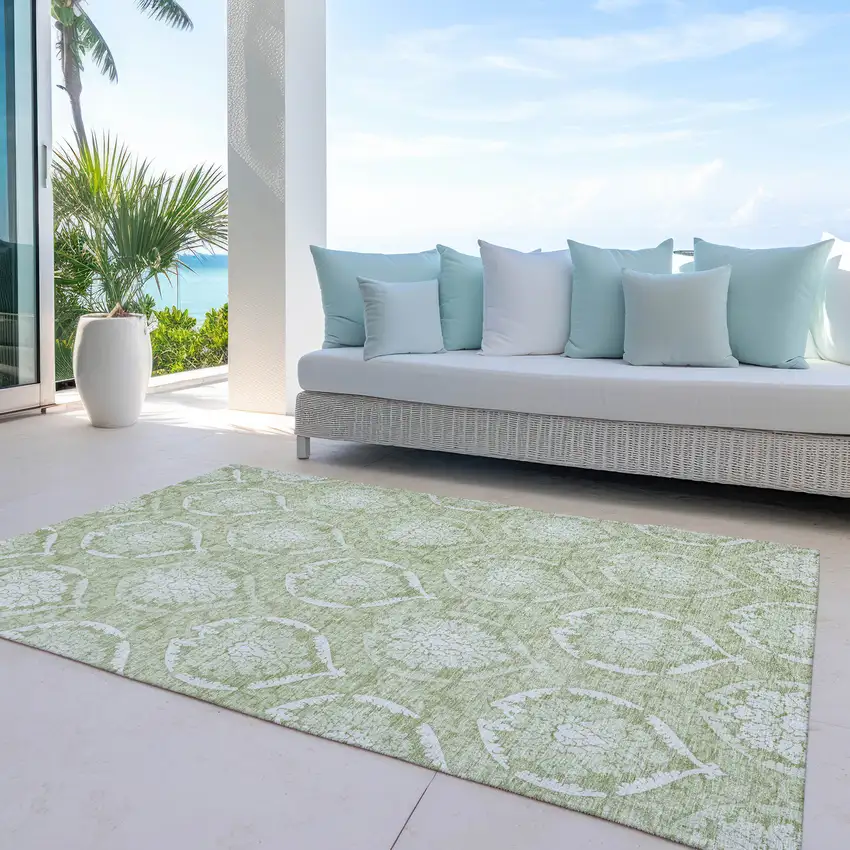 Artichoke Green Green And Ivory Medallion Washable Indoor Outdoor Area Rug Photo 8