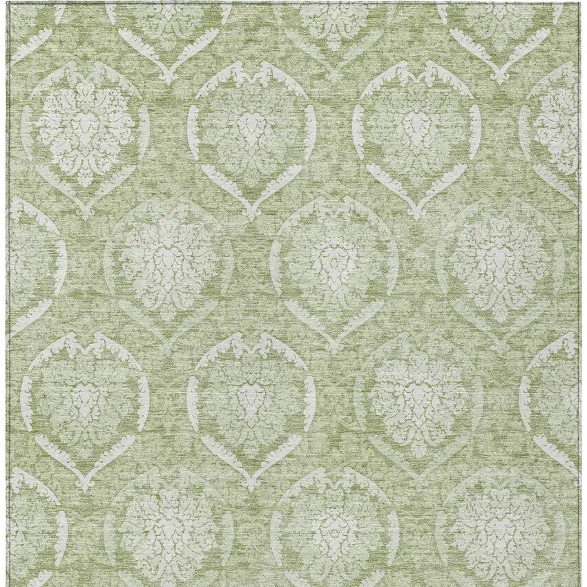 Artichoke Green Green And Ivory Medallion Washable Indoor Outdoor Area Rug Photo 7