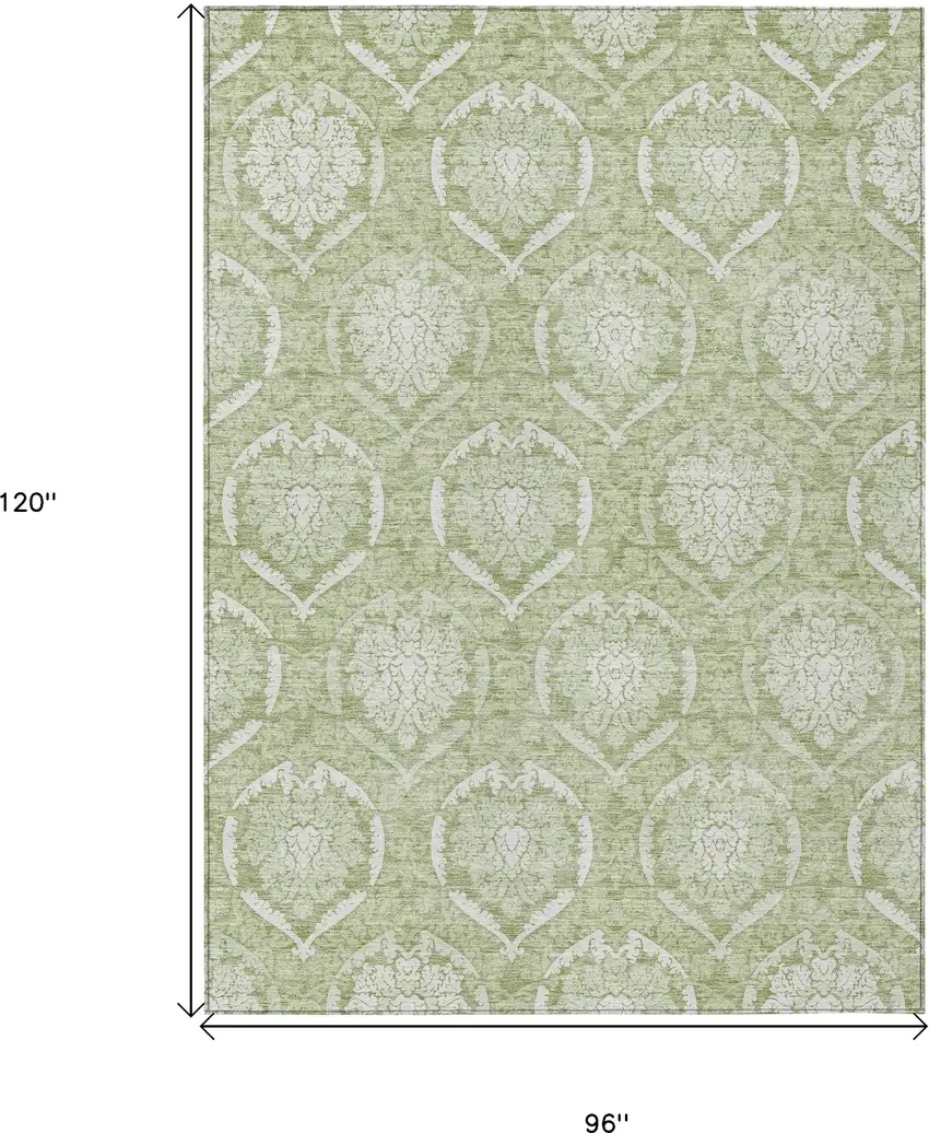 Artichoke Green Green And Ivory Medallion Washable Indoor Outdoor Area Rug Photo 3