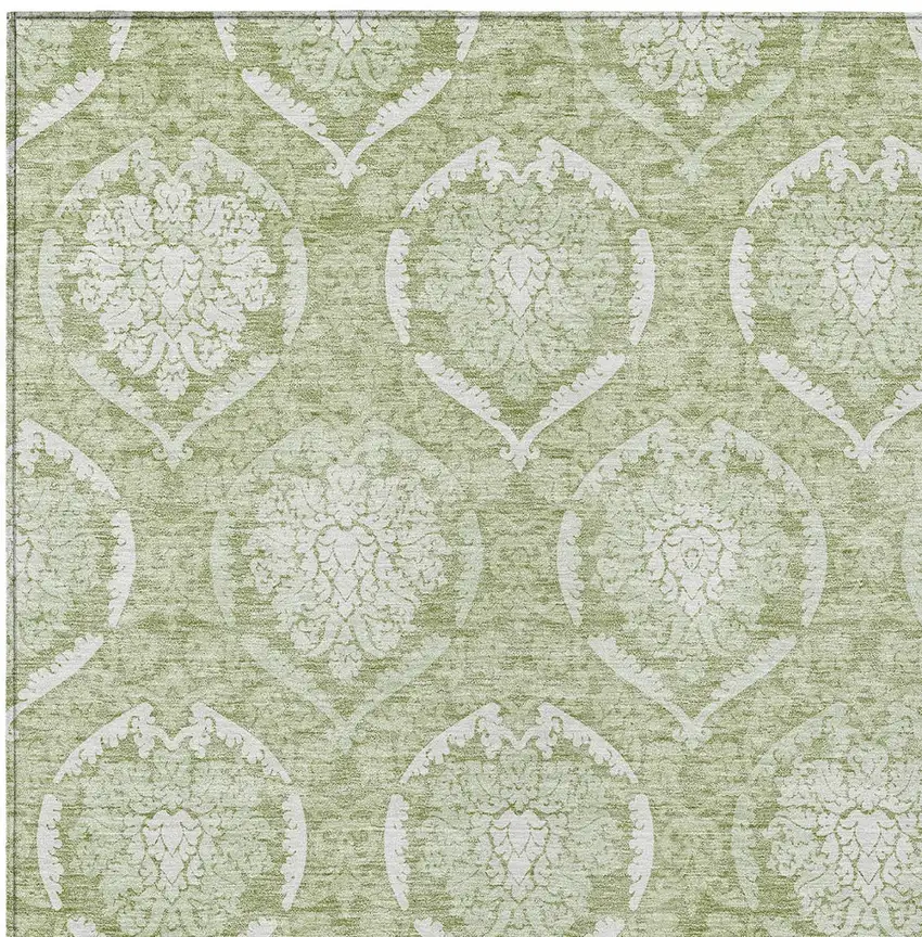 Artichoke Green Green And Ivory Medallion Washable Indoor Outdoor Area Rug Photo 6