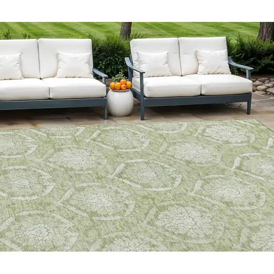 Artichoke Green Green And Ivory Medallion Washable Indoor Outdoor Area Rug Photo 1