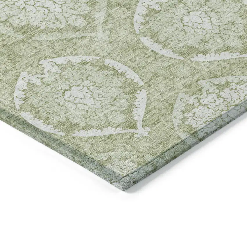 Artichoke Green Green And Ivory Medallion Washable Indoor Outdoor Area Rug Photo 5