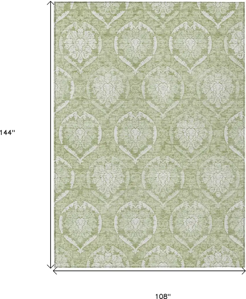 Artichoke Green Green And Ivory Medallion Washable Indoor Outdoor Area Rug Photo 3