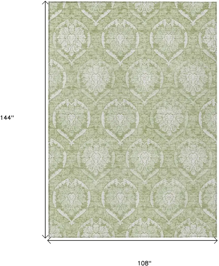 Artichoke Green Green And Ivory Medallion Washable Indoor Outdoor Area Rug Photo 3