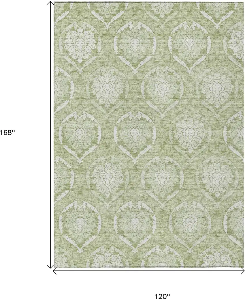Artichoke Green Green And Ivory Medallion Washable Indoor Outdoor Area Rug Photo 3