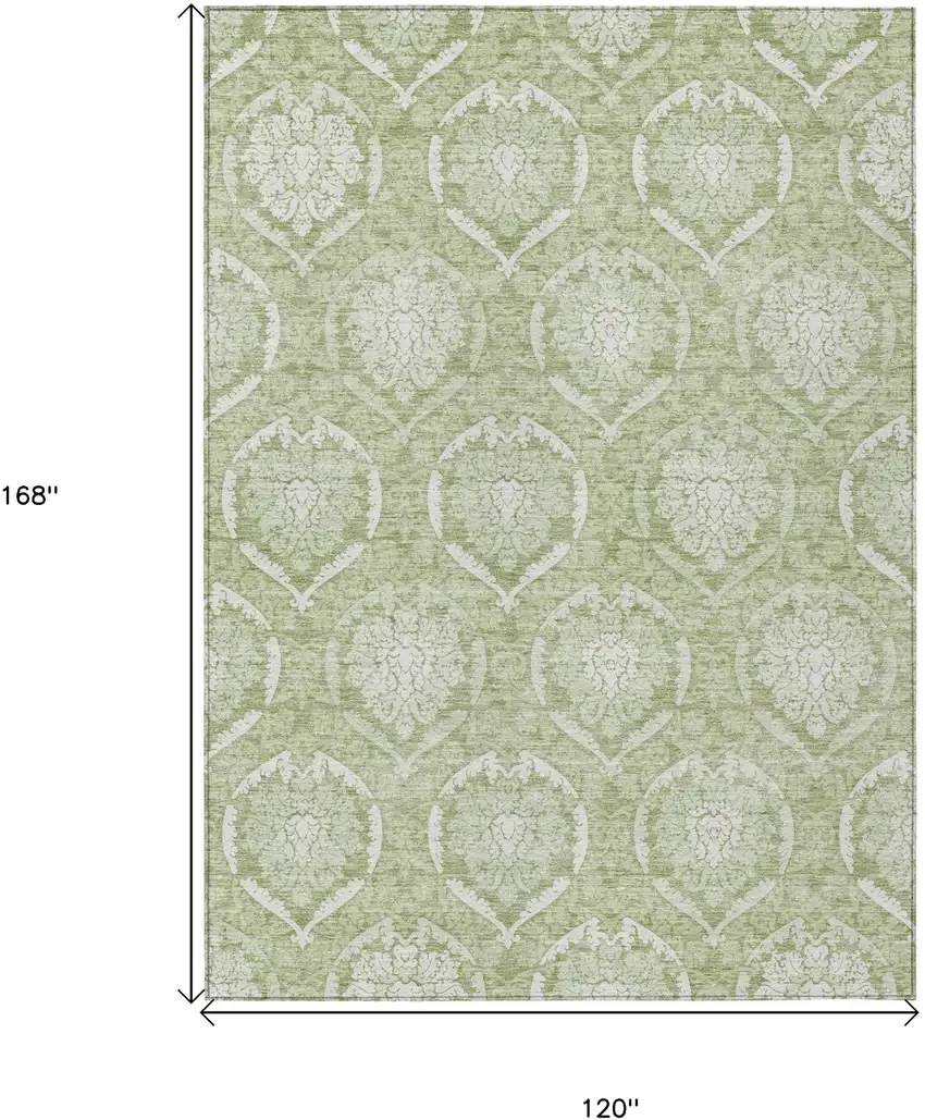 Artichoke Green Green And Ivory Medallion Washable Indoor Outdoor Area Rug Photo 3