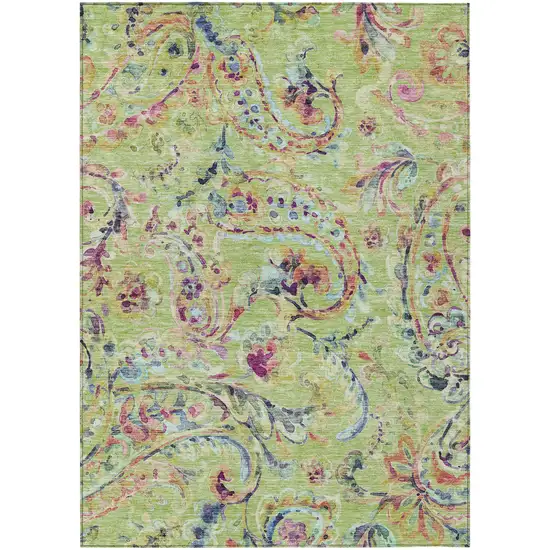 Artichoke Green Green And Pink Paisley Washable Indoor Outdoor Area Rug Photo 2