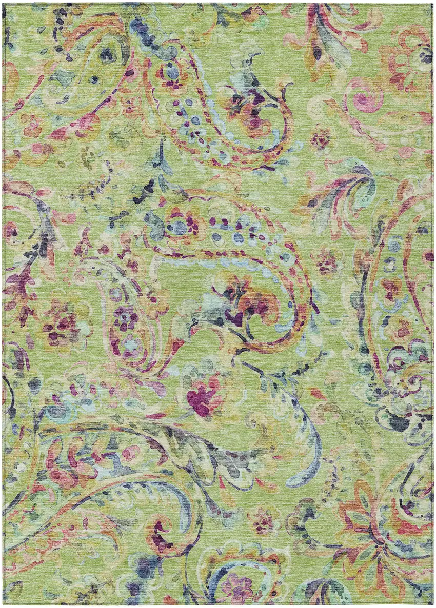Artichoke Green Green And Pink Paisley Washable Indoor Outdoor Area Rug Photo 2