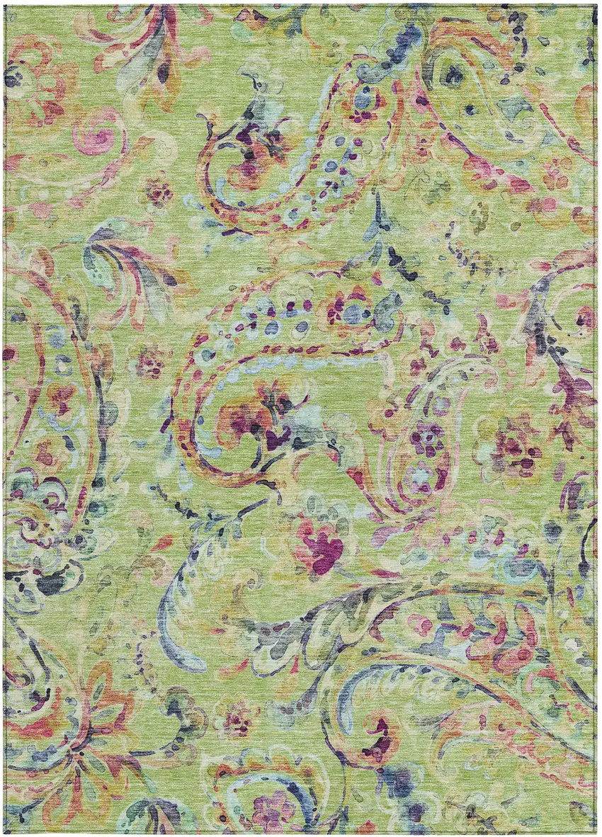 Artichoke Green Green And Pink Paisley Washable Indoor Outdoor Area Rug Photo 8