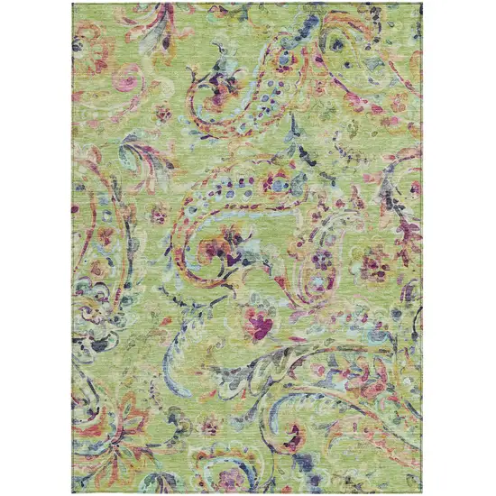 Artichoke Green Green And Pink Paisley Washable Indoor Outdoor Area Rug Photo 8