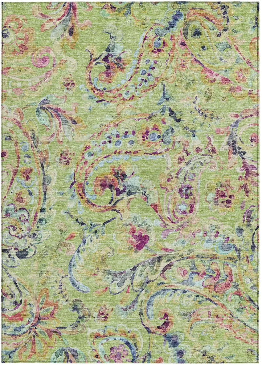 Artichoke Green Green And Pink Paisley Washable Indoor Outdoor Area Rug Photo 8