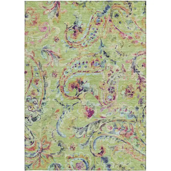 Artichoke Green Green And Pink Paisley Washable Indoor Outdoor Area Rug Photo 8