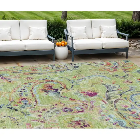 Artichoke Green Green And Pink Paisley Washable Indoor Outdoor Area Rug Photo 1