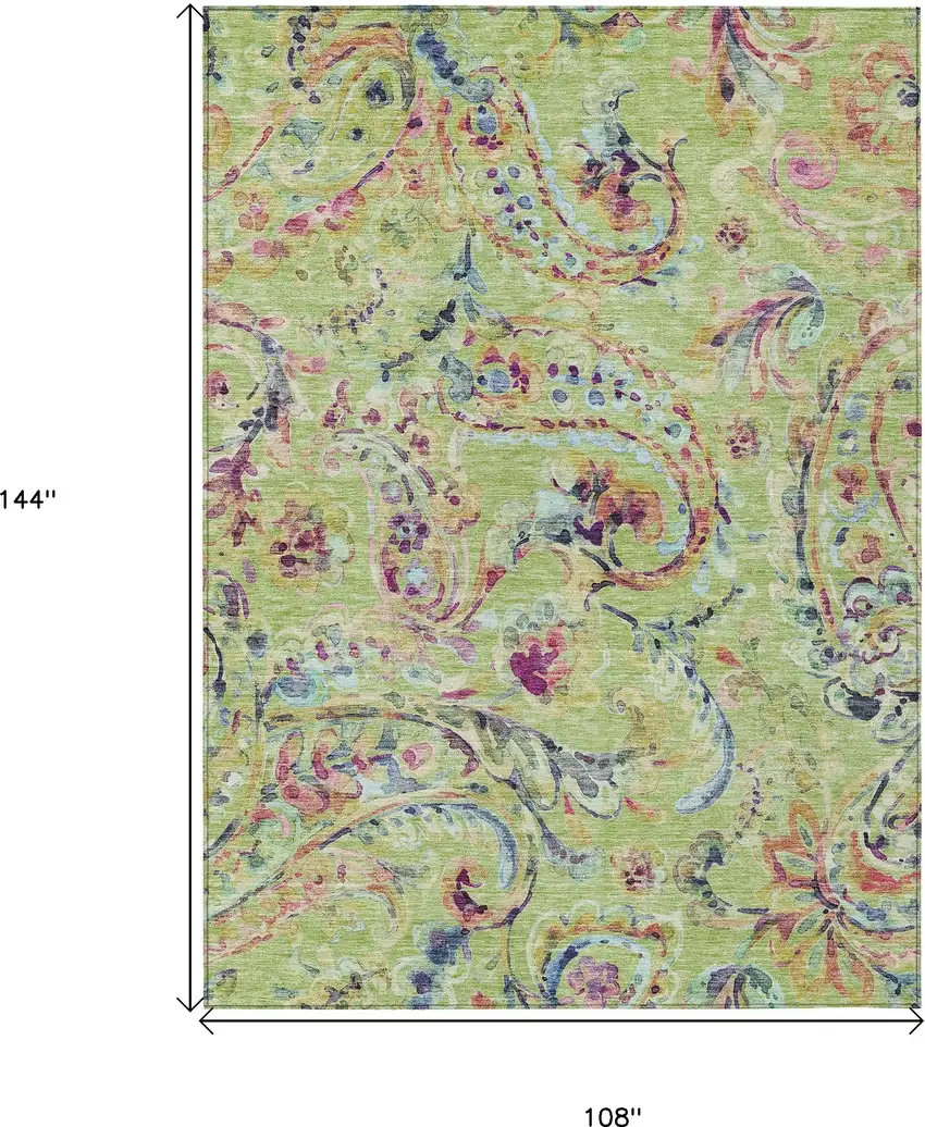 Artichoke Green Green And Pink Paisley Washable Indoor Outdoor Area Rug Photo 3