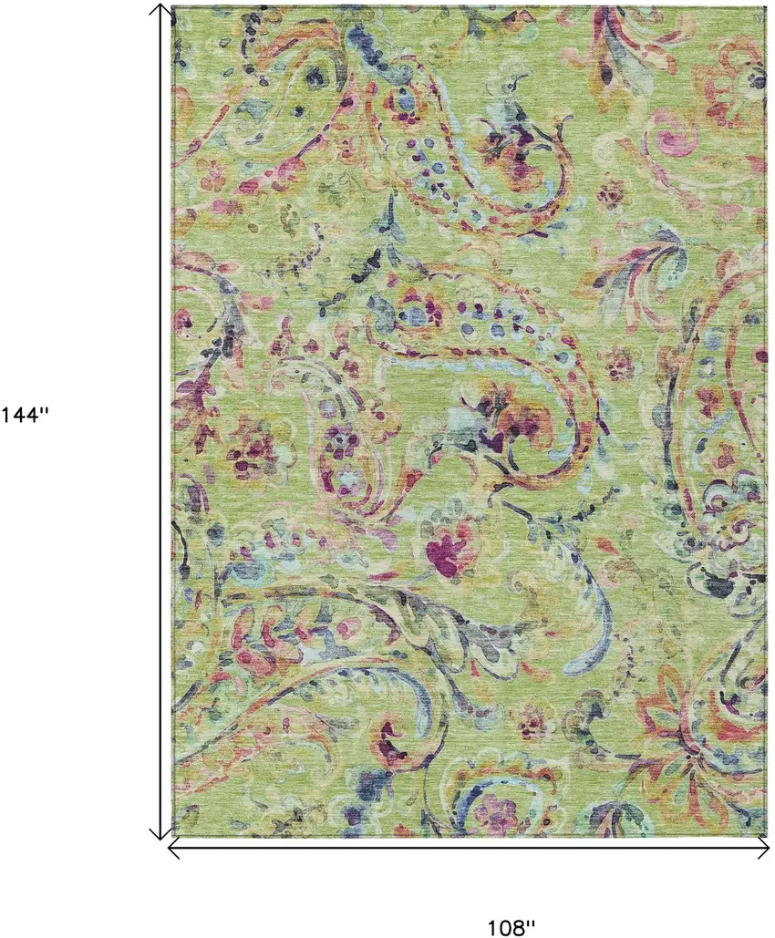 Artichoke Green Green And Pink Paisley Washable Indoor Outdoor Area Rug Photo 3