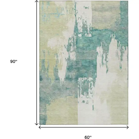 Artichoke Green Ivory And Aqua Abstract Washable Indoor Outdoor Area Rug Photo 3