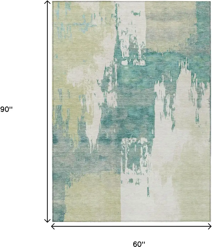 Artichoke Green Ivory And Aqua Abstract Washable Indoor Outdoor Area Rug Photo 3