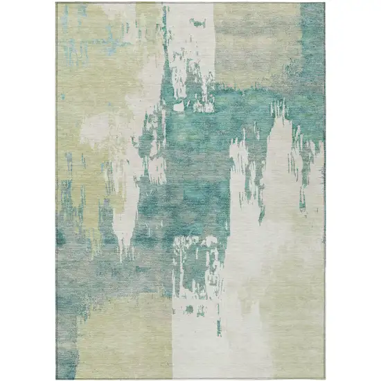 Artichoke Green Ivory And Aqua Abstract Washable Indoor Outdoor Area Rug Photo 2