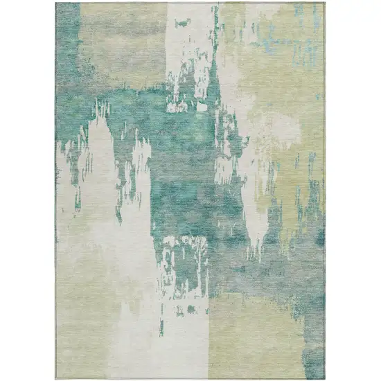 Artichoke Green Ivory And Aqua Abstract Washable Indoor Outdoor Area Rug Photo 5