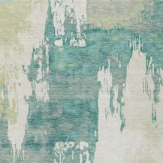 Artichoke Green Ivory And Aqua Abstract Washable Indoor Outdoor Area Rug Photo 5