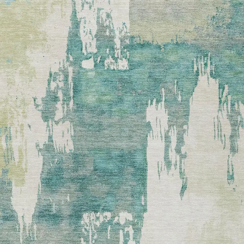 Artichoke Green Ivory And Aqua Abstract Washable Indoor Outdoor Area Rug Photo 5