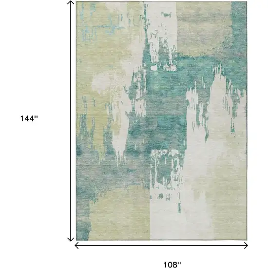 Artichoke Green Ivory And Aqua Abstract Washable Indoor Outdoor Area Rug Photo 3