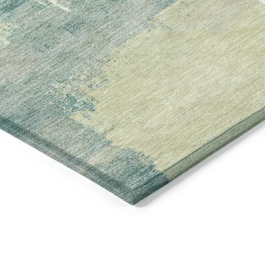 Artichoke Green Ivory And Aqua Abstract Washable Indoor Outdoor Area Rug Photo 6
