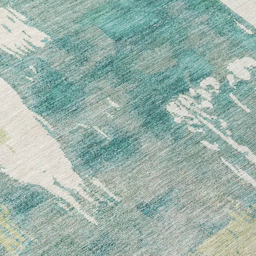 Artichoke Green Ivory And Aqua Abstract Washable Indoor Outdoor Area Rug Photo 8