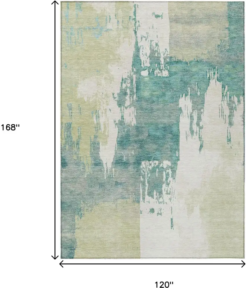 Artichoke Green Ivory And Aqua Abstract Washable Indoor Outdoor Area Rug Photo 3