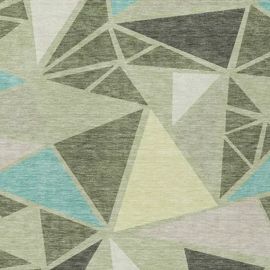 Artichoke Green Ivory And Aqua Geometric Washable Indoor Outdoor Area Rug Photo 6