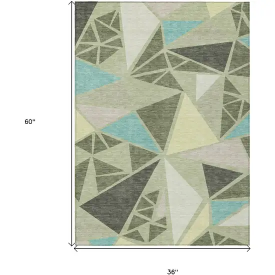 Artichoke Green Ivory And Aqua Geometric Washable Indoor Outdoor Area Rug Photo 3