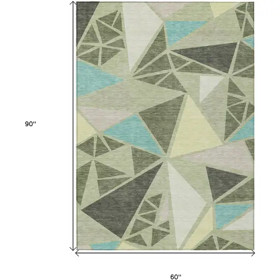 Artichoke Green Ivory And Aqua Geometric Washable Indoor Outdoor Area Rug Photo 3