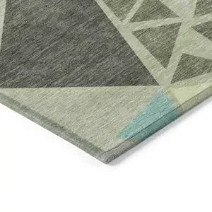 Photo of Artichoke Green Ivory And Aqua Geometric Washable Indoor Outdoor Area Rug
