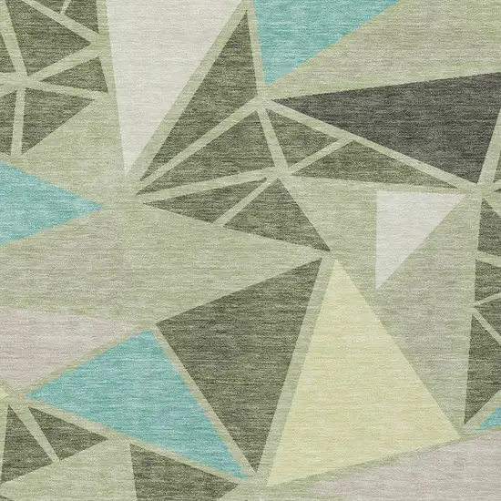Artichoke Green Ivory And Aqua Geometric Washable Indoor Outdoor Area Rug Photo 6