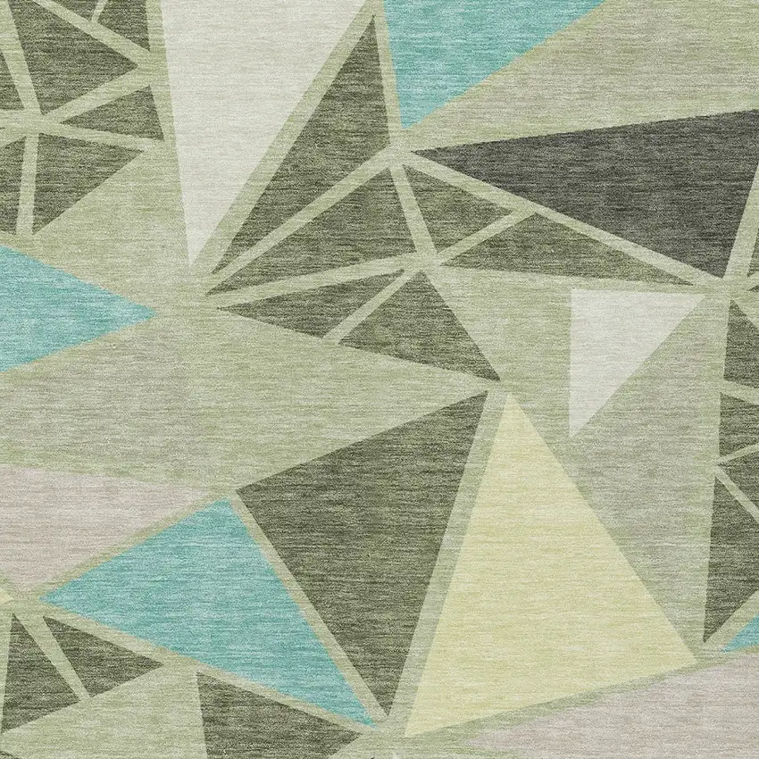 Artichoke Green Ivory And Aqua Geometric Washable Indoor Outdoor Area Rug Photo 6